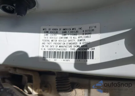 2017 Honda Accord Exl from USA, damaged, VIN 1HGCR3F02HA002951
